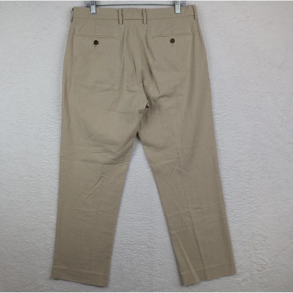 J‎ Crew Linen Blend Chino Pants Men's 33x30 Khaki Flat Front Straight Leg